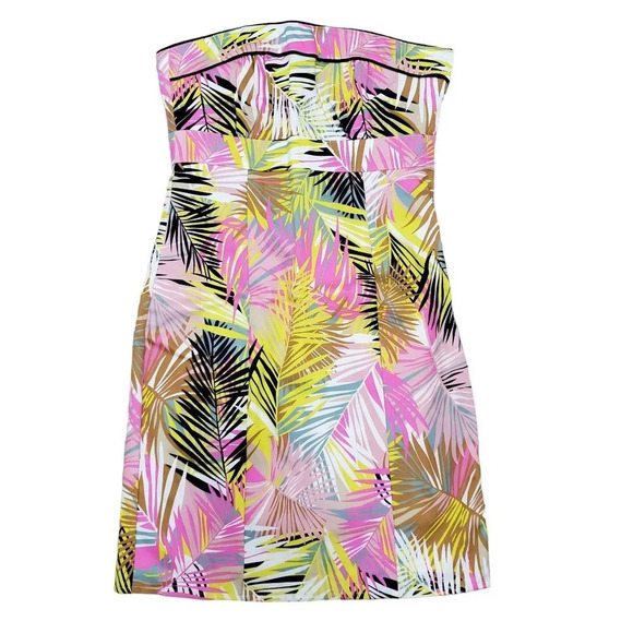 H&M Women's Bright Neon Tropical Strapless Bodycon‎ Wiggle Dress US Size 4 - Picture 1 of 4